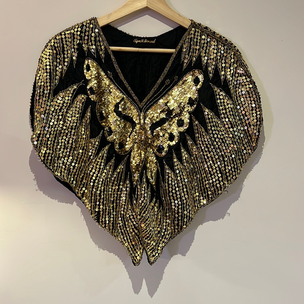 Vintage sequinned butterfly shawl OS